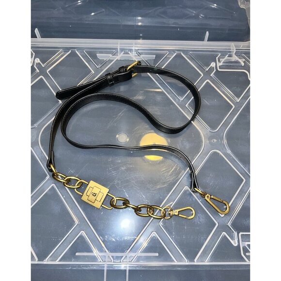 STEVE MADDEN Black Leather Brass Chain Buckle Adustable Crossbody Strap - Picture 5 of 9